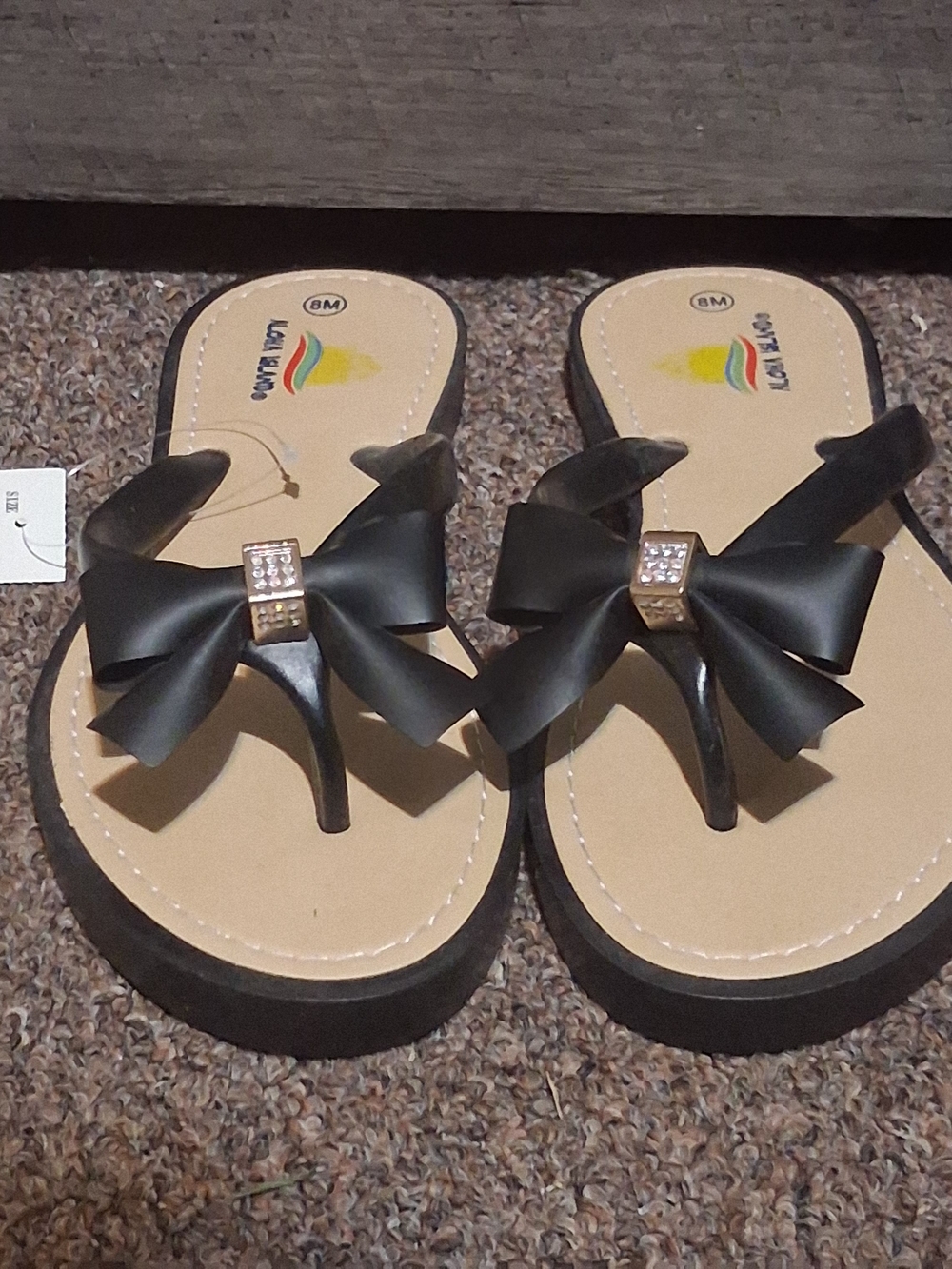 Aloha Island  Black Bow Thong Sandals with Gem Accent Size 8